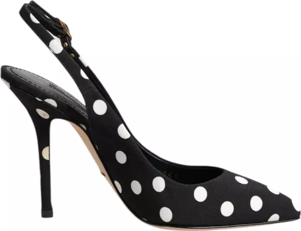 Black White Dotted Stiletto Slingback Shoes