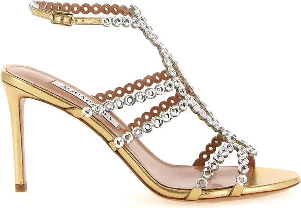 Gold Lamb Leather Stiletto Heel Sandals