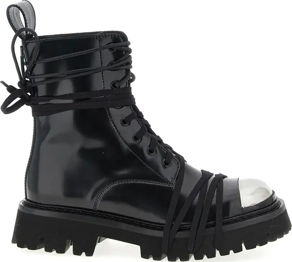 Black Calfskin Lace-Up Boots