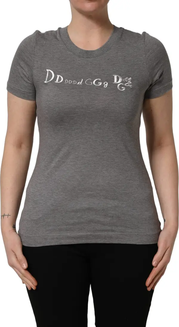 Gray Logo Embroidery Short Sleeve T-shirt