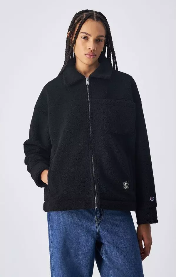 Black Polyester Full-Length Jacket