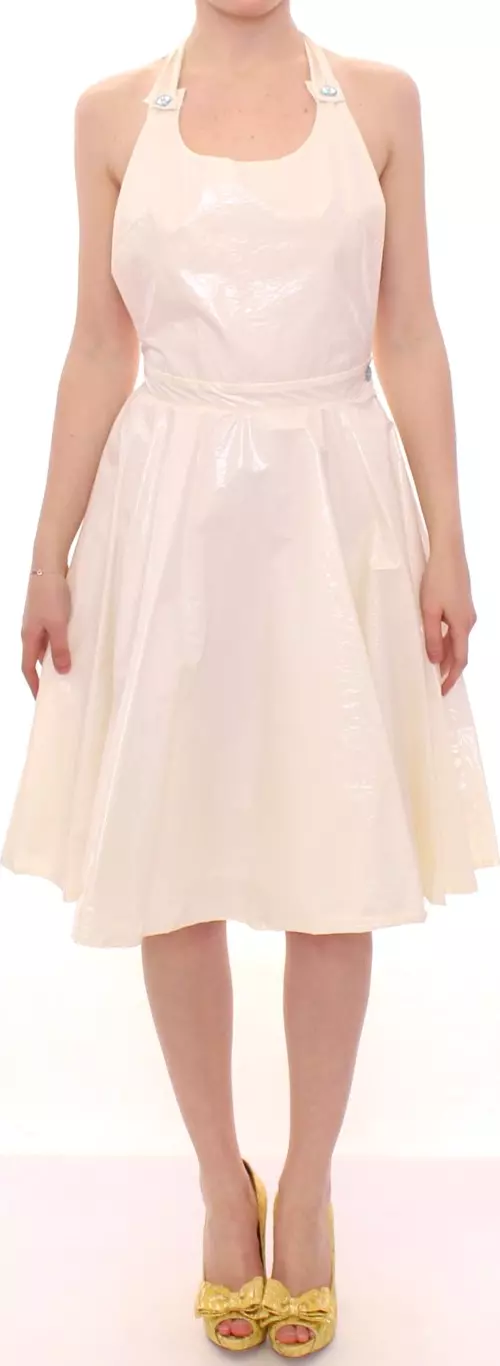 White Halterneck Knee Length Tea Dress