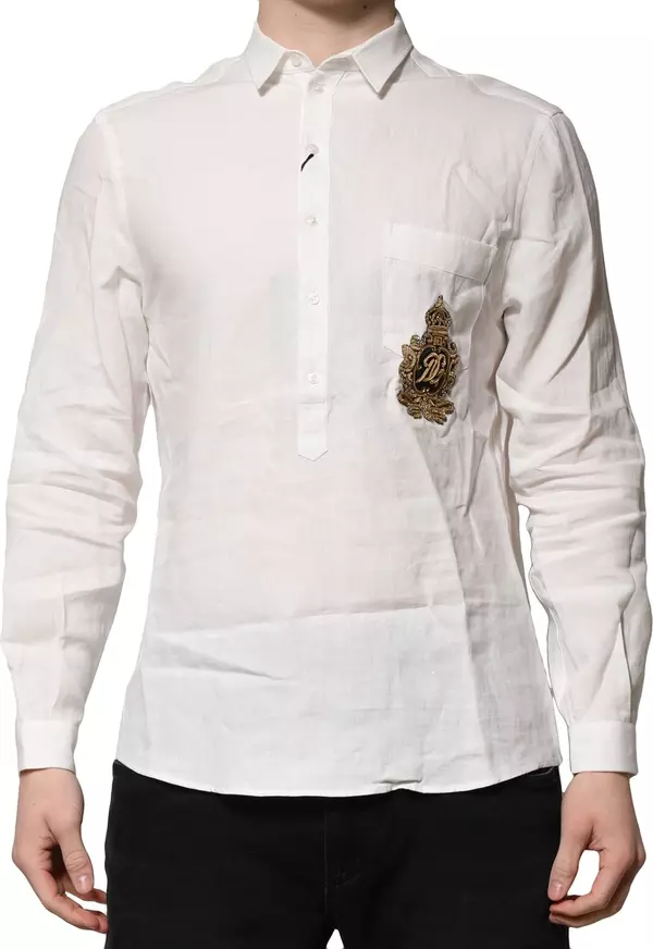 White DG Crown Embellish Dress Formal Shirt