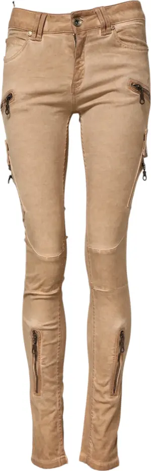 Brown Cotton Mid Waist Skinny Denim Jeans