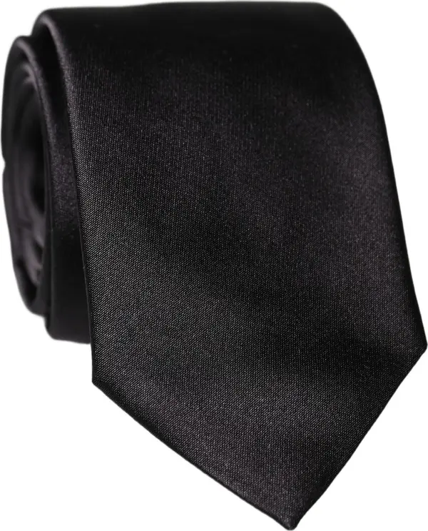 Black Solid 100% Silk Adjustable Men Tied Necktie Tie
