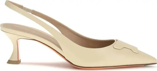 Beige Calf Leather Bos Taurus Mid Heel Pumps