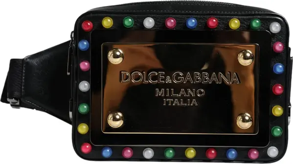 Black Leather LED Logo Belt Waist Fanny Pack Bag