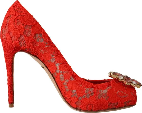 Red Taormina Lace Crystal Heels Pumps
