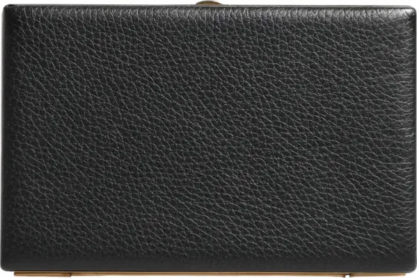 Black Leather Gold Frame Clutch Evening Party Purse Bag