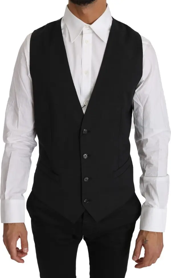 Gray Solid 100% Wool Waistcoat Vest