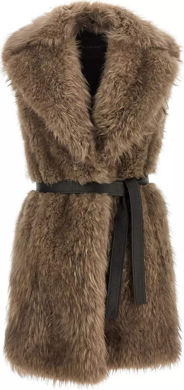 Beige Lamb Fur Sleeveless Jacket