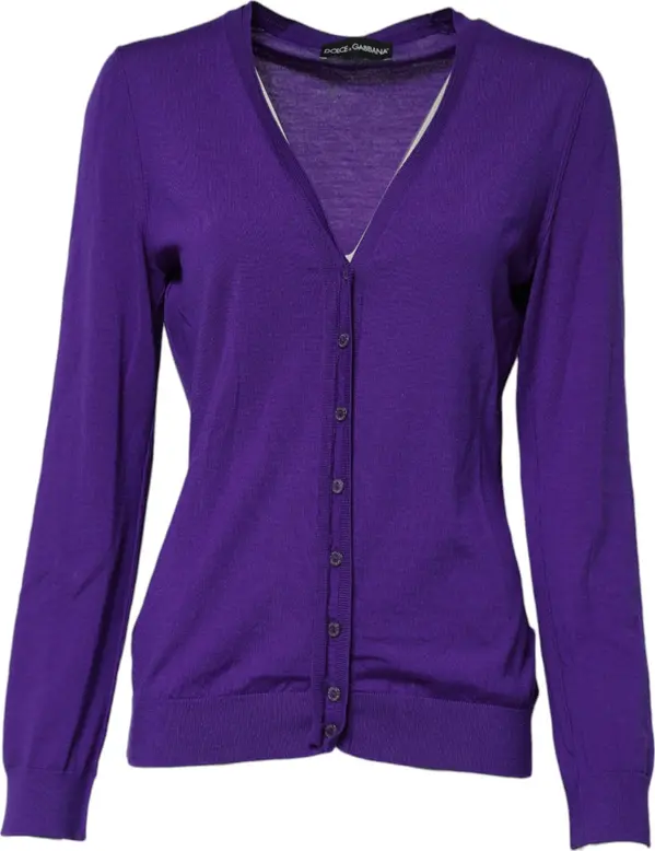 Purple Wool Knit V-neck Cardigan Sweater