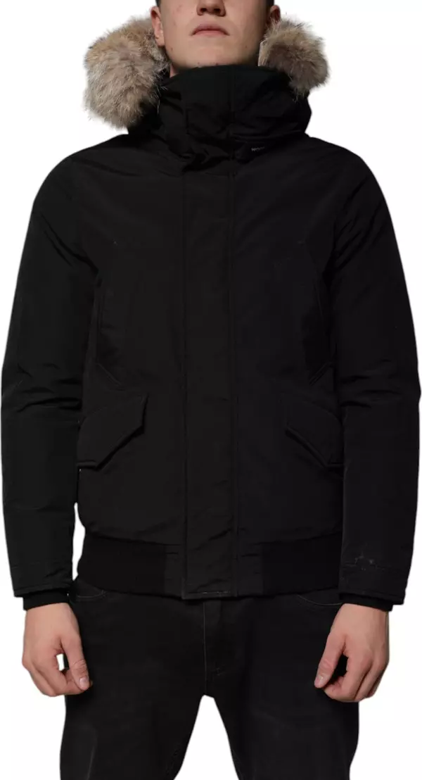 Black Hooded Long Sleeves Fur Shearling Coat Jacket