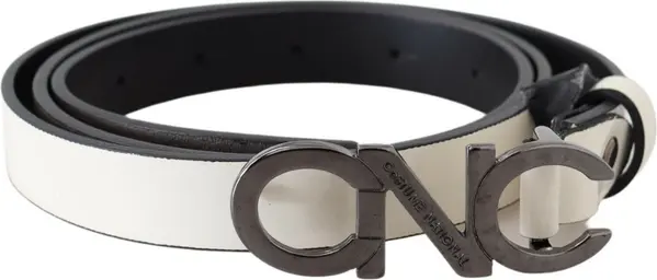 Belt Mettalic Gray Leather Logo Belt