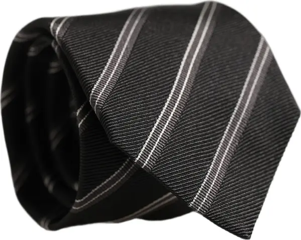 Men Black Silk Stripes Adjustable Tied Necktie Tie