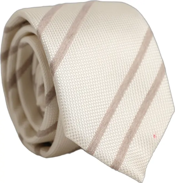 Men Off White Silk Stripes Adjustable Tied Necktie Tie