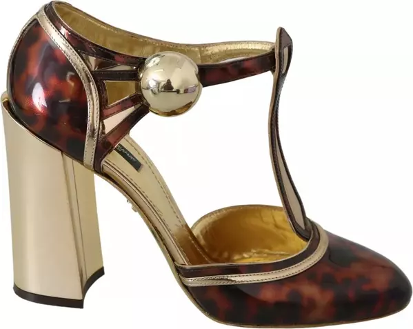 Gold Leopard T-strap Pumps Sandals Shoes