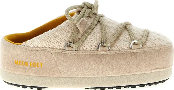 Beige Polyester Flat Boots