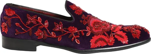 Violet Red Bead Embellished Loafers Shoes