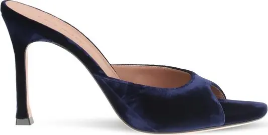 Blue Velvet Stiletto Heel Sandals