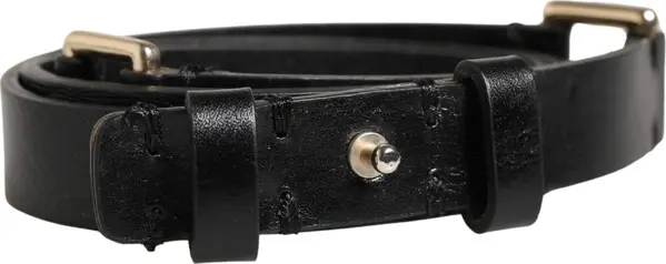 Black Leather Thin Gold Metal Brass Buckle Waist Belt