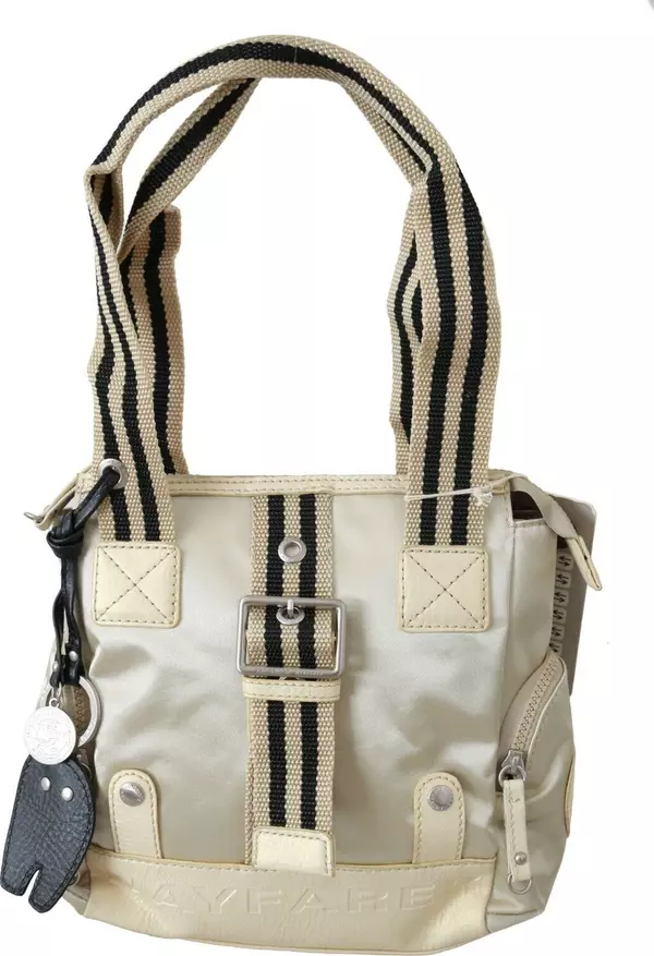Beige Handbag Shoulder Tote Fabric Purse