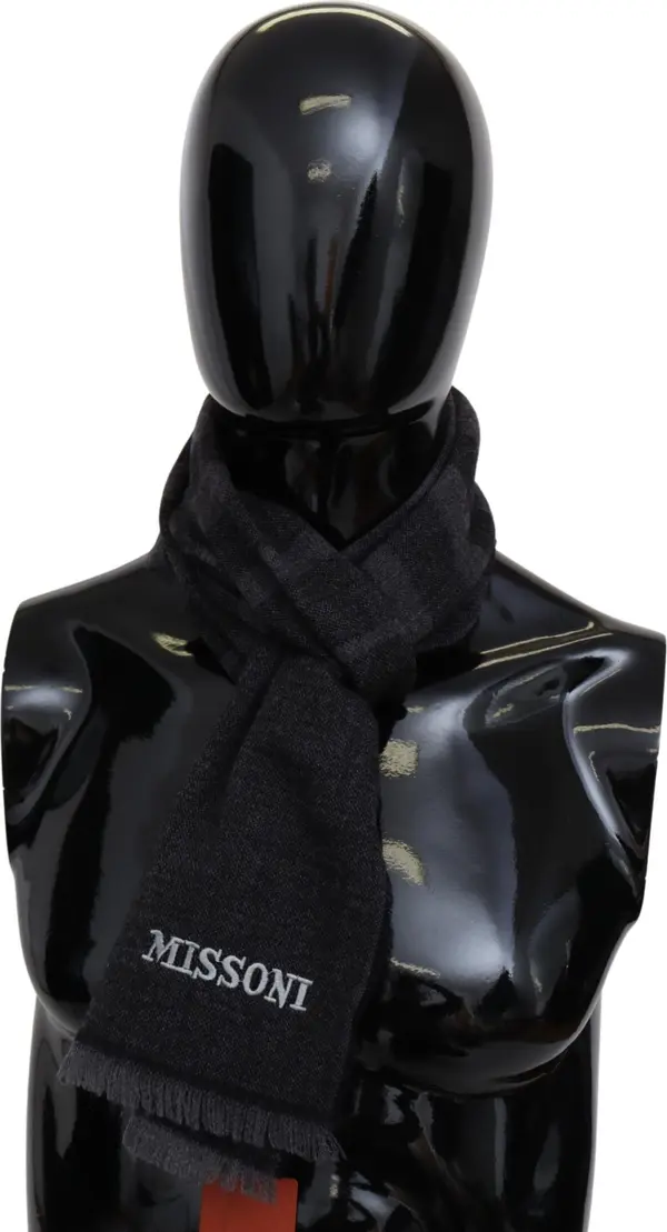 Black Striped Wool Unisex Neck Wrap Scarf