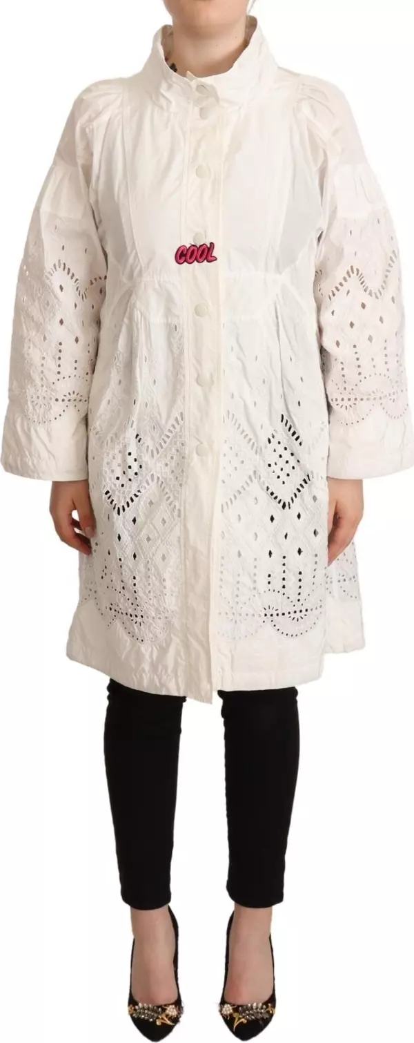 Button Down White Long Sleeve Polyester Jacket