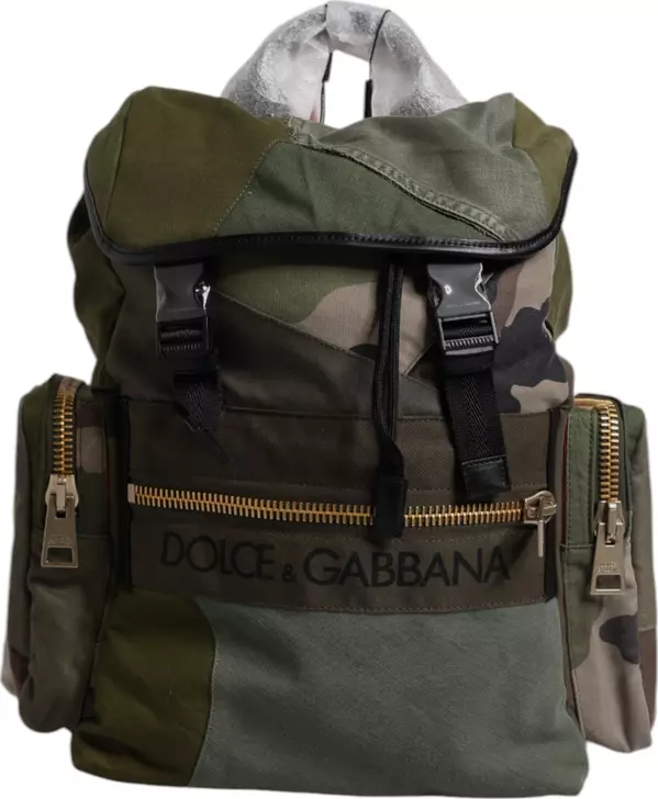 Military Green Patchwork Travel Backpack Bag
