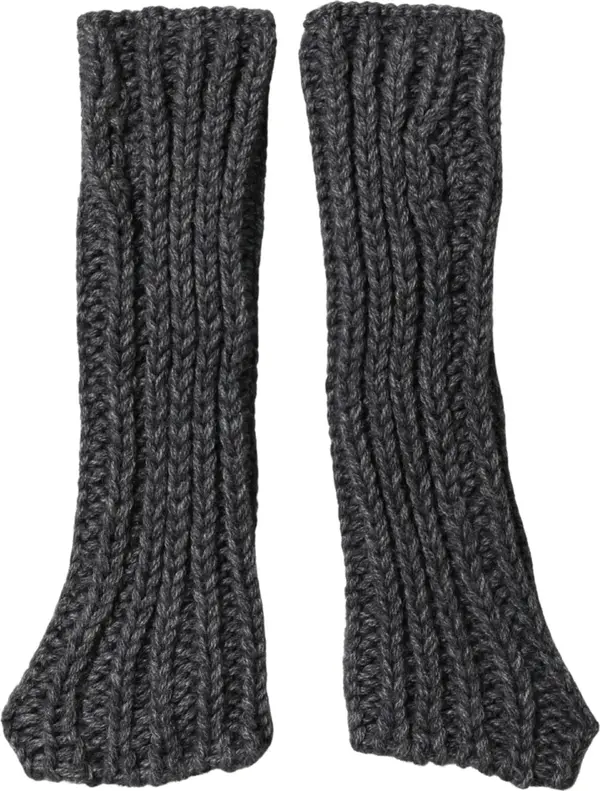 Gray Acrylic Knitted Fingerless Arm Warmer Gloves