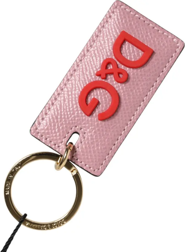 Pink Calf Leather Logo Metal Ring Men Keychain Keyring