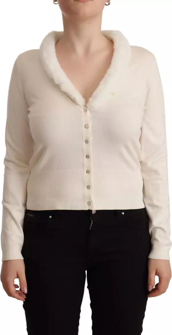 White Viscose Long Sleeves Fur Shearling Blouse