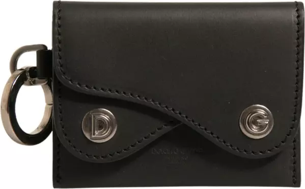 Black Leather Card Case Keychain Key Holder
