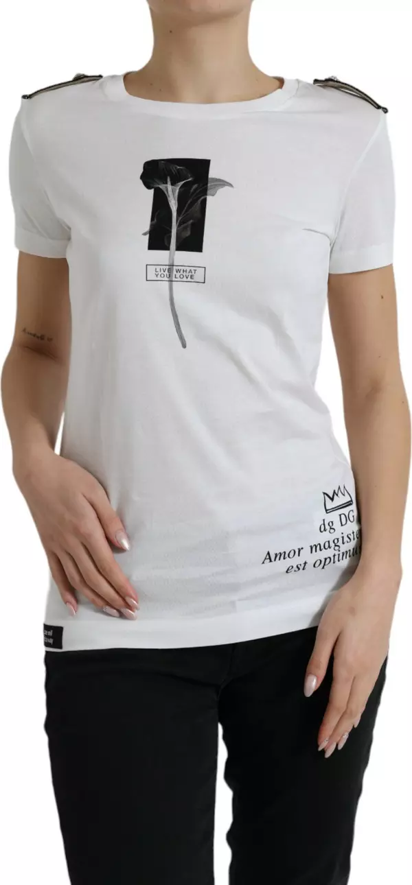 White Black Roses Crewneck Cotton T-shirt