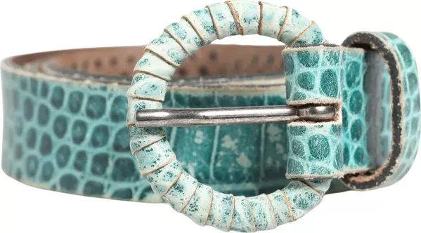 Women Green Leather Croco Print Studded Belt