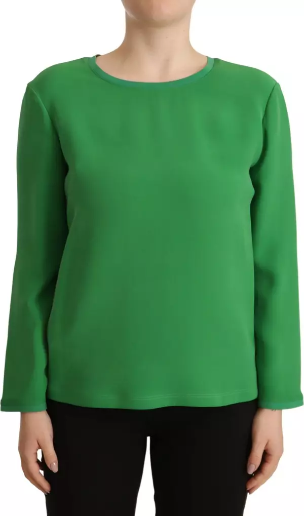 Green Silk Long Sleeves Round Neck Sweater
