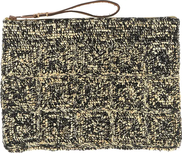 Bicolor Raffia Clutch Bag