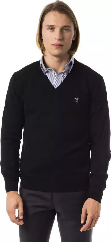 Black Merino Wool Men Sweater