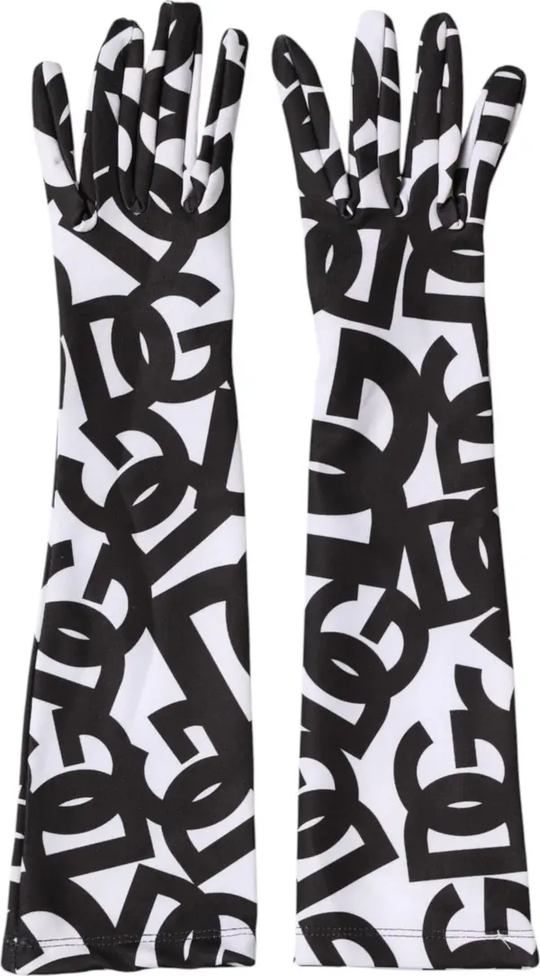 Black White DG Logo Elbow Length Mitten Gloves