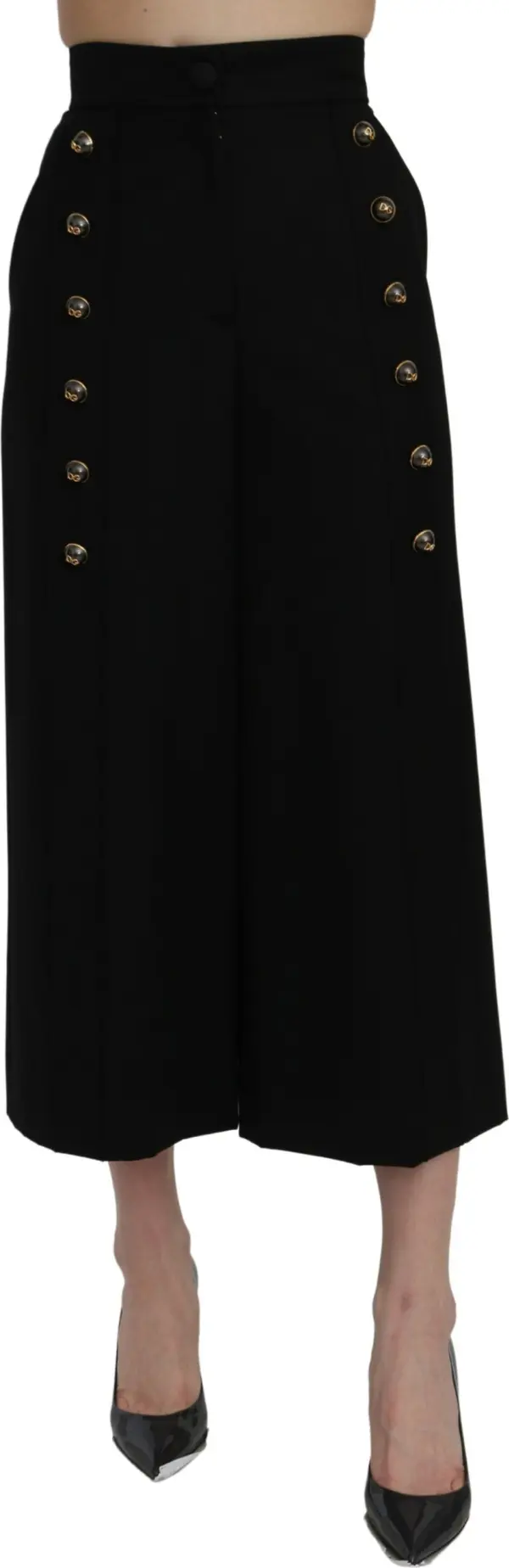 Black High Waist Wide Leg Cropped Pants