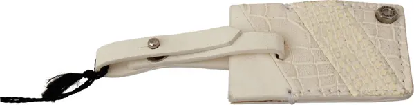 Beige Luggage Tag Branded Leather Patterned Keychain
