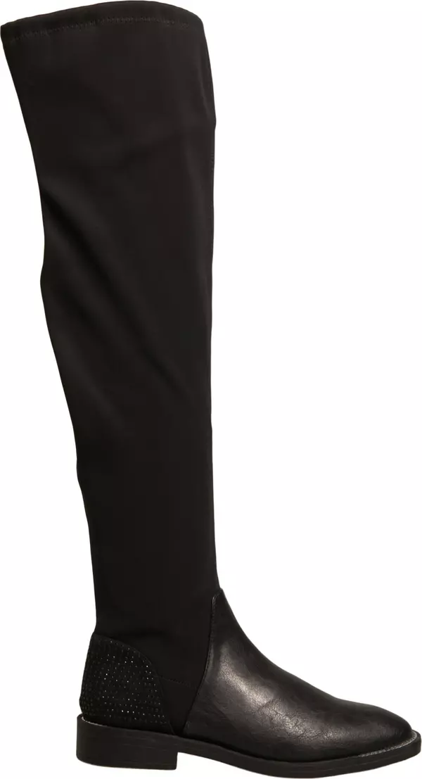 Black Leather Suede Flats High Boots Shoes