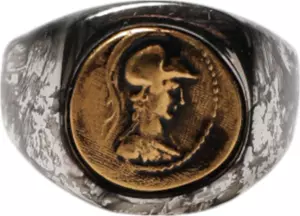 Silver Tone Engraved Two Color Real Brass Ring