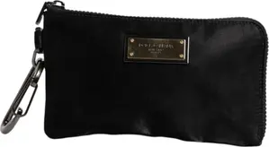 Black Nylon Logo Plaque Keyring Pouch Clutch Bag