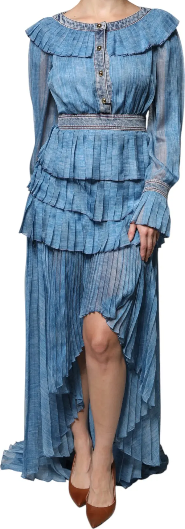 Blue Layered Long Sleeve Dress