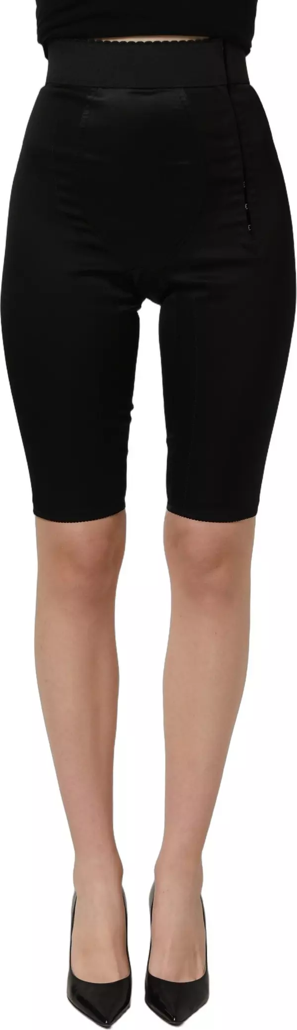 Black Nylon HighWaist Elastic Waistband Shorts