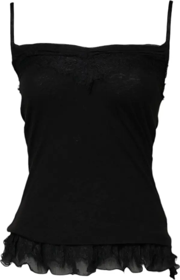 Black Wool Sleeveless Square Neck Tank Top