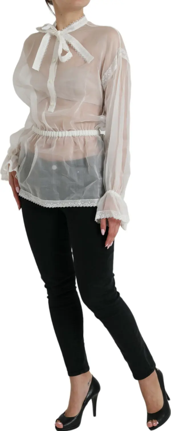White Silk Long Sleeves Ascot Collar Top