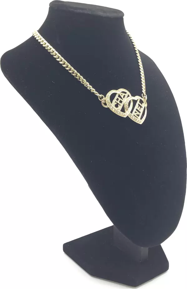Gold Tone Heart Choker Necklace With Logo