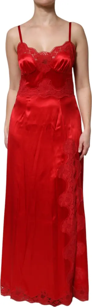 Red Silk Sleeveless Maxi Long Dress